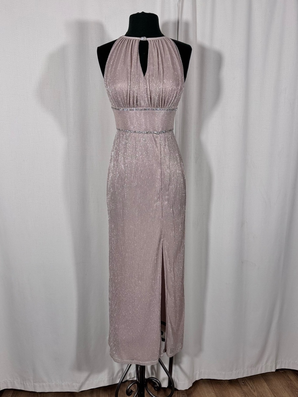 Oleg Cassini Metallic Rhinestone Evening Gown